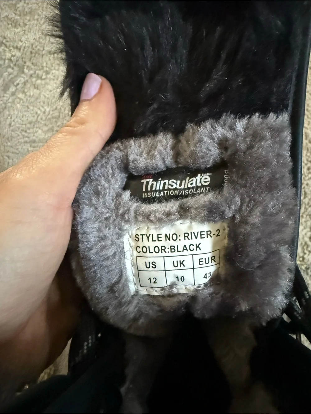 Dream Pairs Black Winter Snow Boots Thinsulate lace up lined fur trim 12